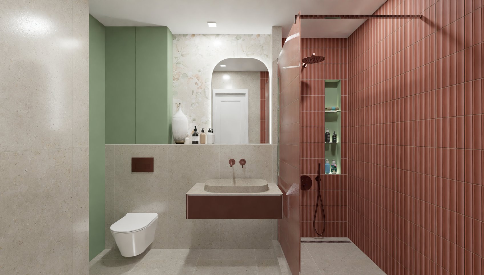 Душевая (4,9 кв.м) в эко-стиле с нотками флористики